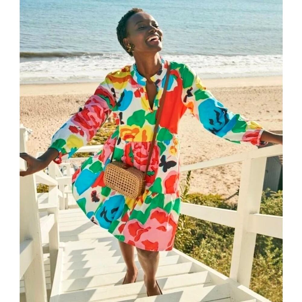 J.Crew Tiered Popover V-Neck Shift Dress in Ratti Jardin Floral Size L NWOT $148
